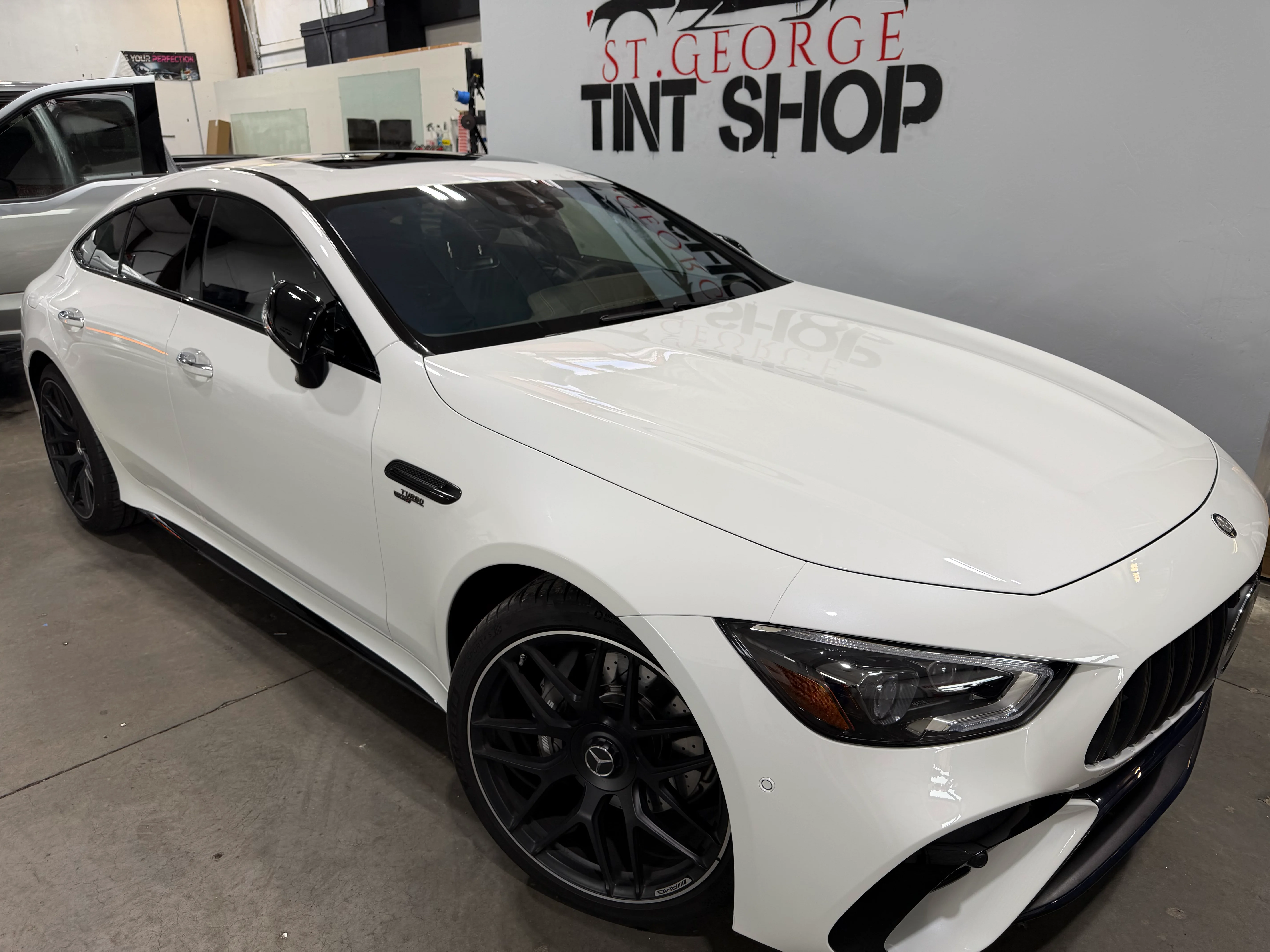 White Mercedes with ceramic window tint installed in St. George Utah