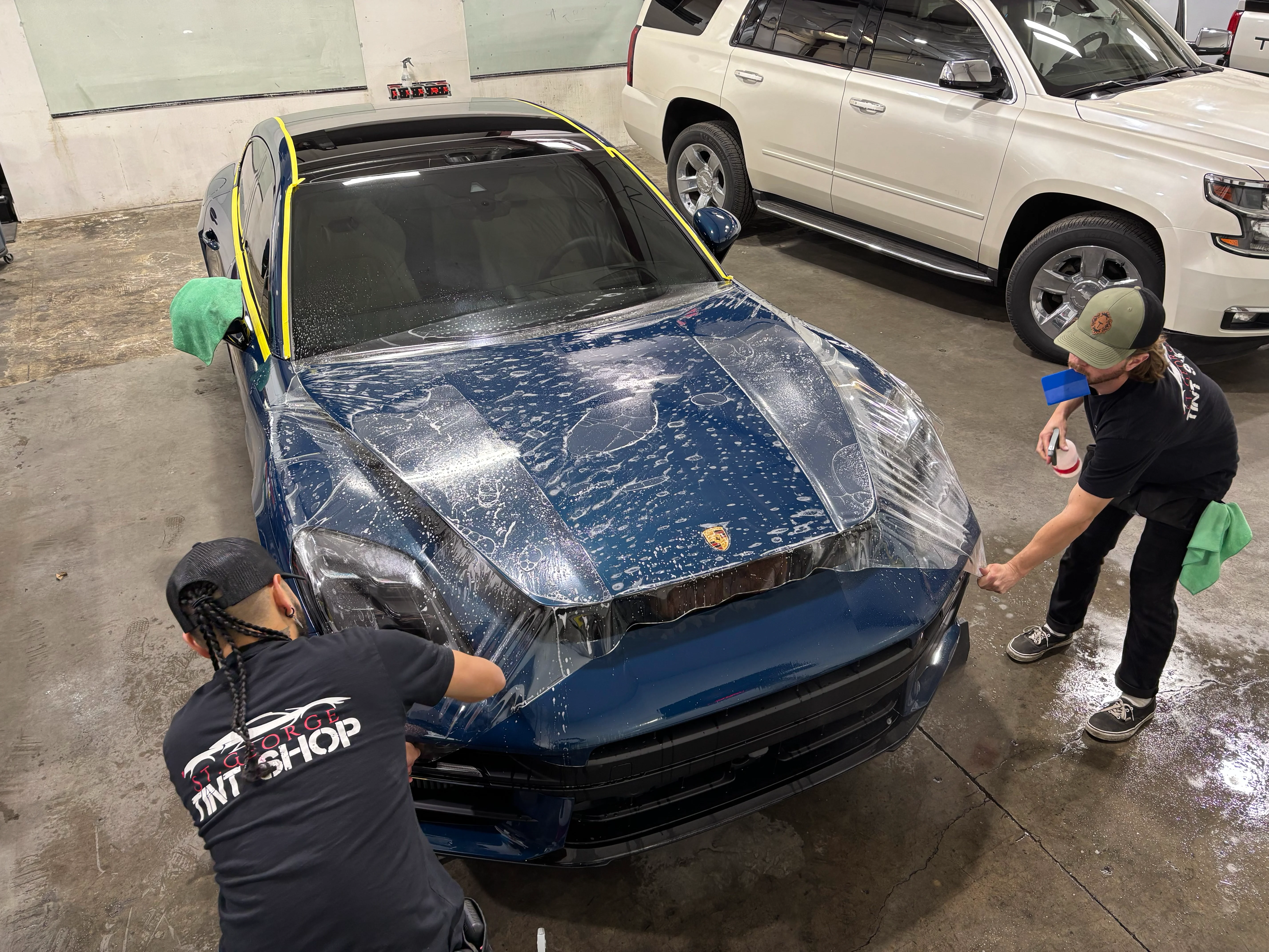Blue Porsche with paint protection film PPF applied in Southern Utah