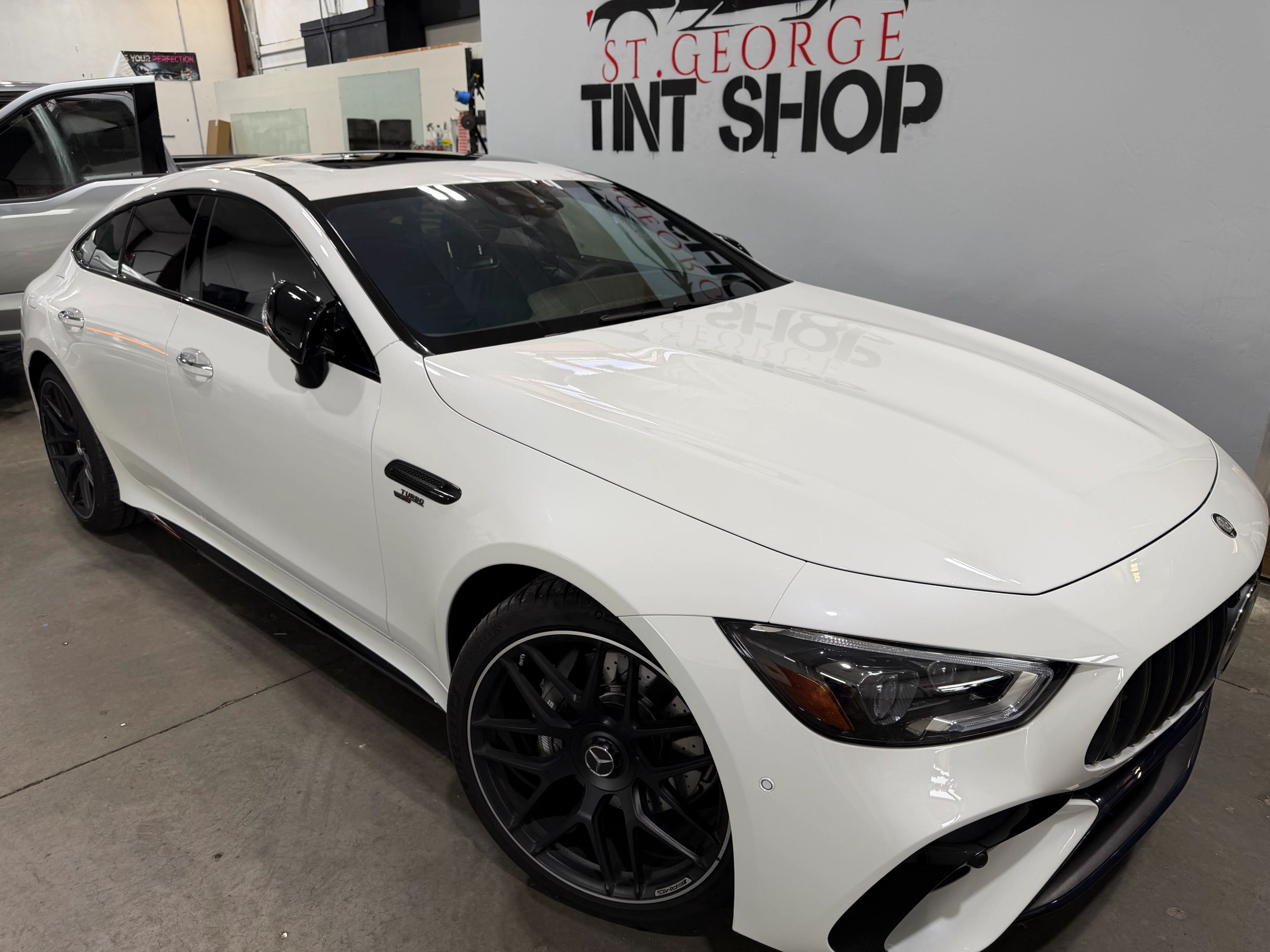 White Mercedes with ceramic window tint installed in St. George Utah